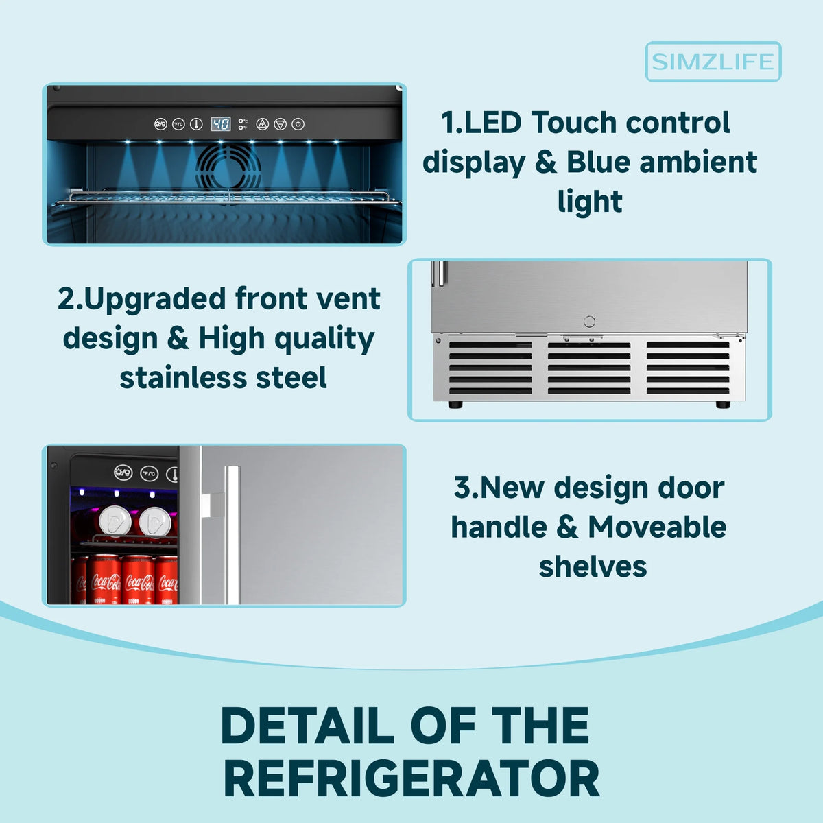 Simzlife 15 in. Single Zone 130-Cans Built-in Beverage Refrigerator Cooler Fridge in Silver Stainless Steel, with Auto LED Lights