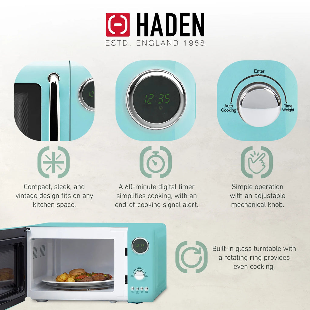 Haden 700W 0.7 Cubic Foot Microwave Oven w/ Digital Controls, Turquoise