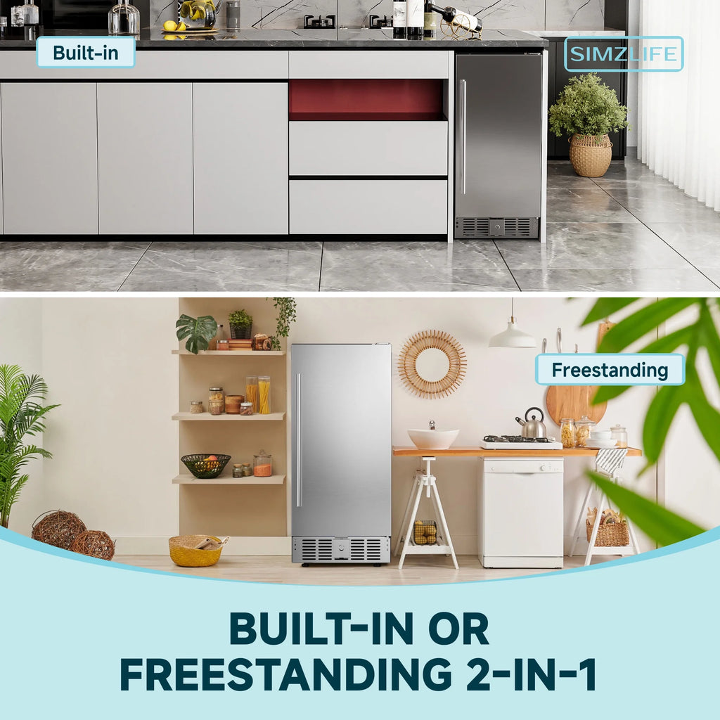 Simzlife 15 in. Single Zone 130-Cans Built-in Beverage Refrigerator Cooler Fridge in Silver Stainless Steel, with Auto LED Lights