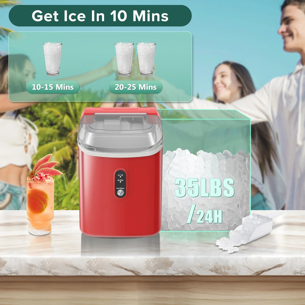 KISSAIR Nugget Ice Maker Countertop with Soft Chewable Pellet Ice, Portable Ice Machine with Handle, 35lbs/24H, Grey