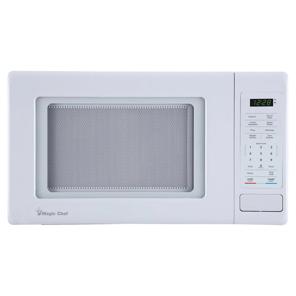 Open Box Magic Chef 0.9 Cubic Feet 900 Watt Stainless Microwave Oven, White