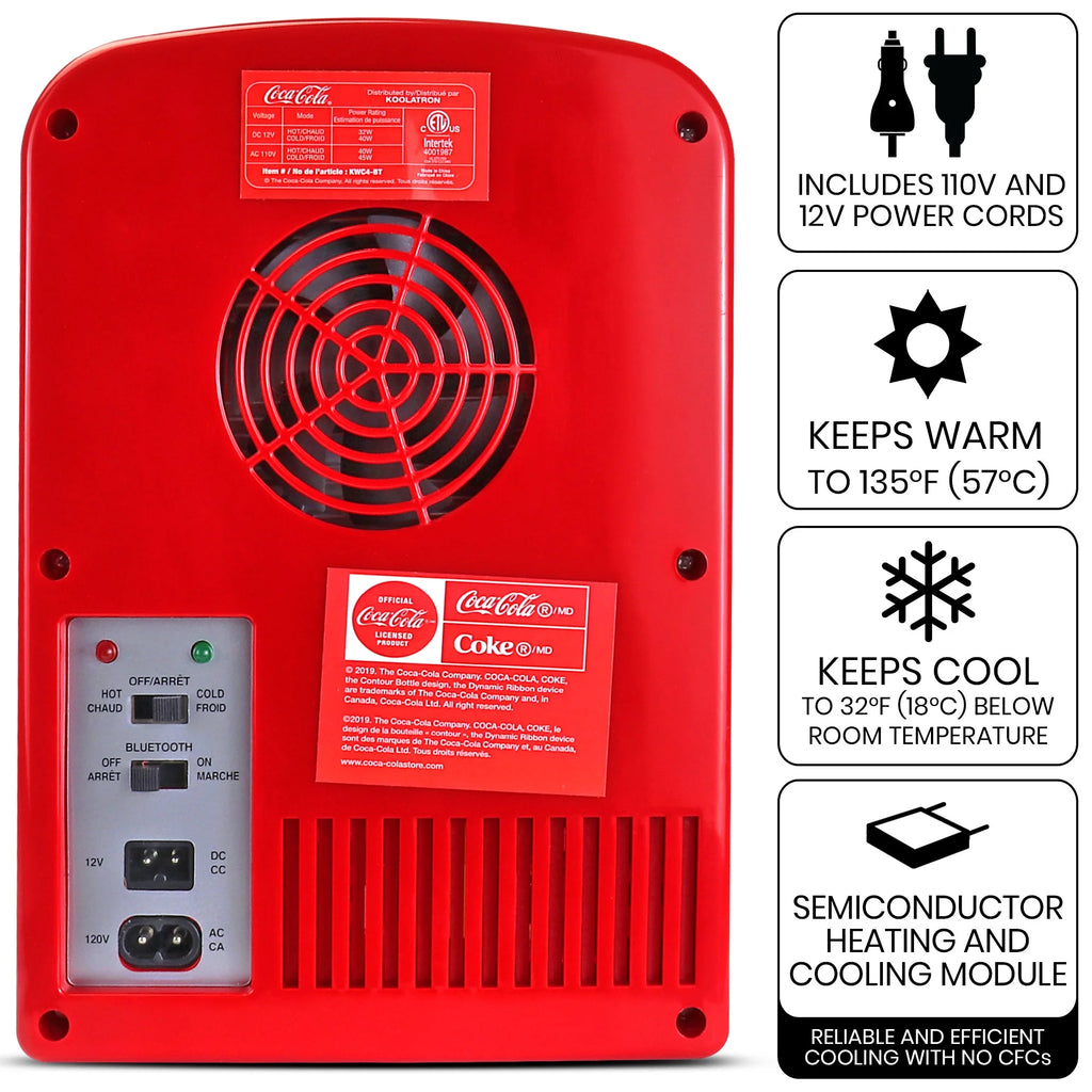 Coca-Cola 4L Portable Cooler/Warmer with Bluetooth Speaker, AC/DC Power