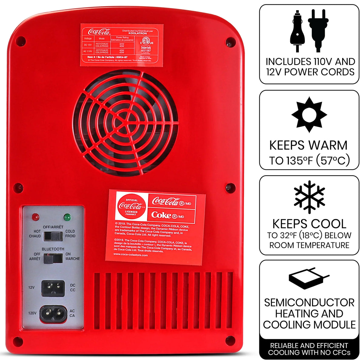 Coca-Cola 4L Portable Cooler/Warmer with Bluetooth Speaker, AC/DC Power