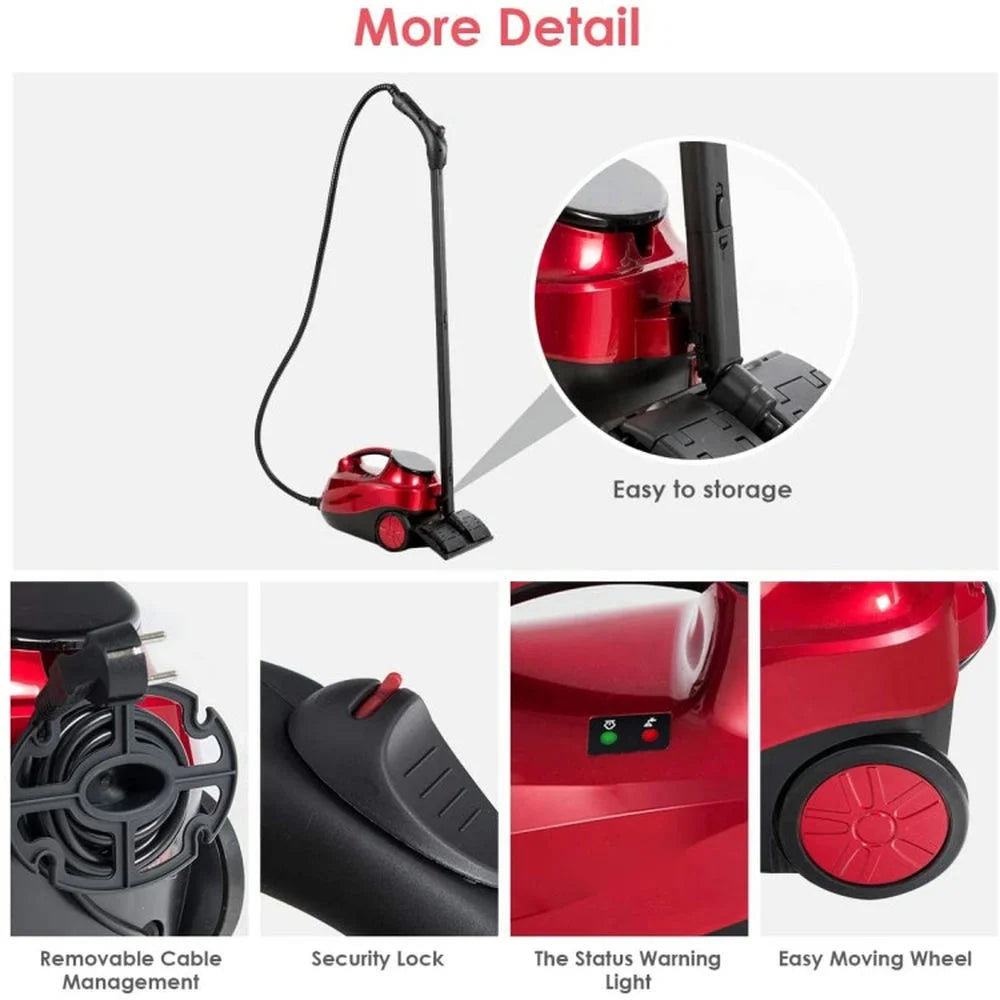 Canddidliike 2000W Steam Cleaner with Large Tank, Heavy Duty Multi-purpose Steam Cleaner Mop with Detachable Handheld Unit, Steam Cleaner with 19 Different Accessories for Indoor, Red
