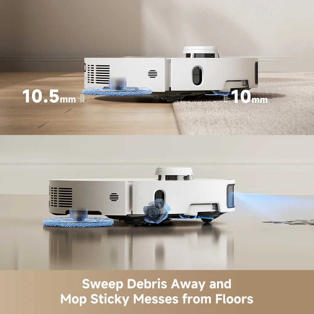 MOVA Robot P10 Pro Ultra Vacuum and Mop,  13,000Pa Suction 140°F Hot Water Auto Mop Washing & Drying, Dual Spinning Extenable Mop,10.5mm Lifting for Carpet, 360°Obstacle Avoidance, App Control