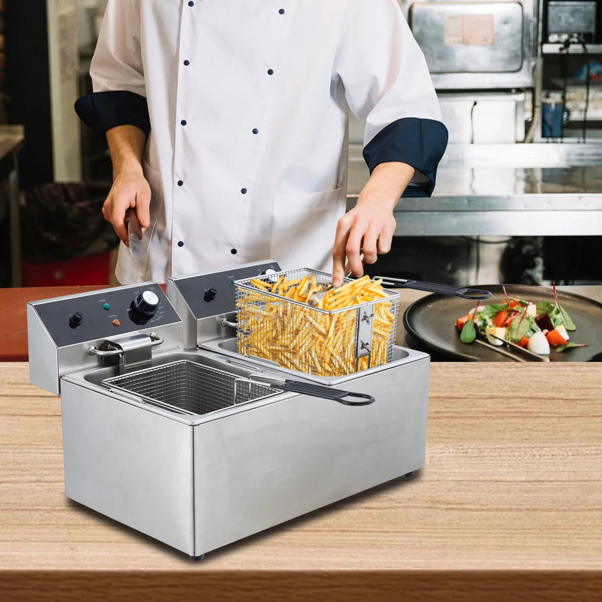 Electric Deep Fryer,Tank Stainless Steel Deep Fryer, Temperature Control, Countertop Fryer for Home Kitchen and Restaurant, 110V