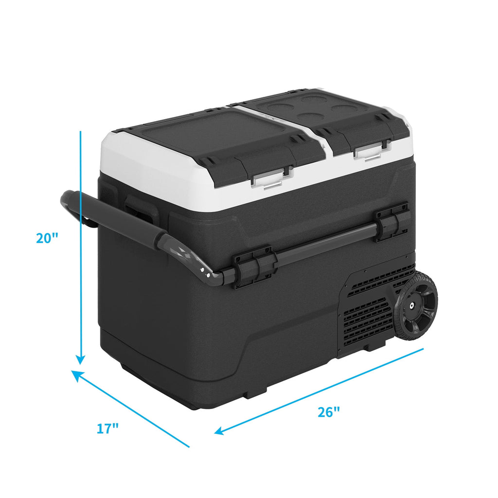 DISHUP 12V Portable Car Refrigerator, 53QT(50L) Electric Cooler with Dual Zone,DC & AC,Ideal for RV, Camping, Travel, Truck