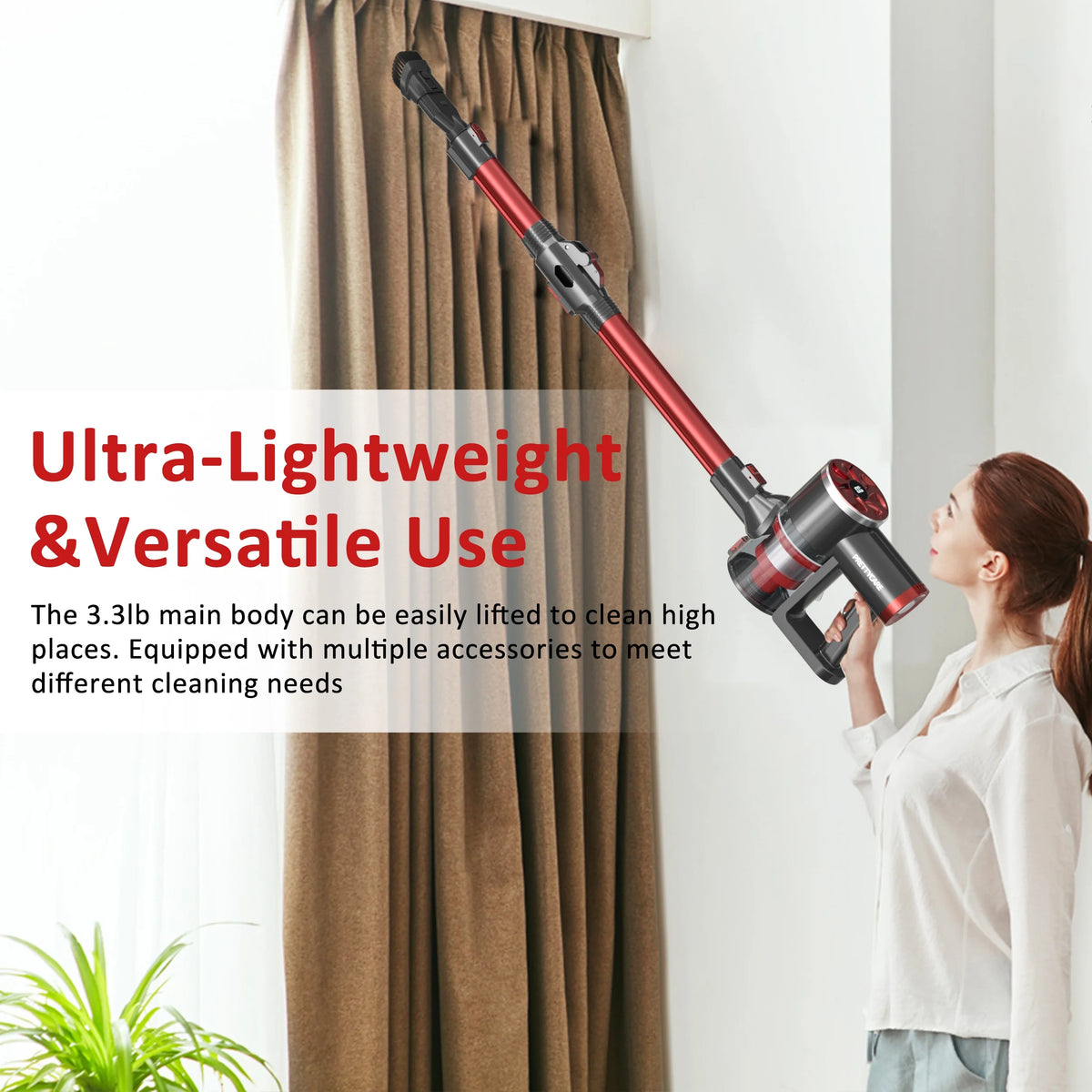 PrettyCare Cordless Stick Vacuum Cleaner Lightweight for Carpet Floor Pet Hair M2