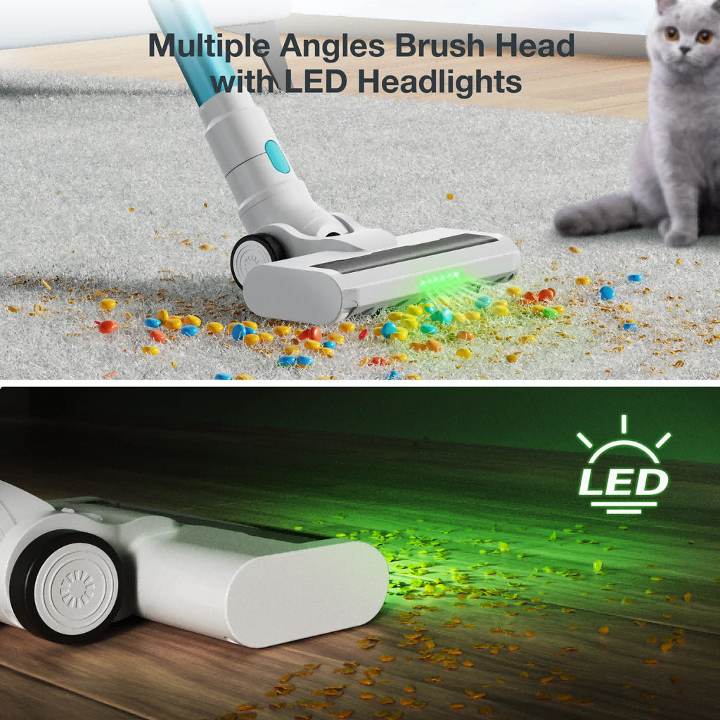 Lightweight Cordless Vacuum with Brushless Motor, 40 mins max runtime, Stick Vacuum for Hard Floor Carpet Pet Hair With Type-C Charging