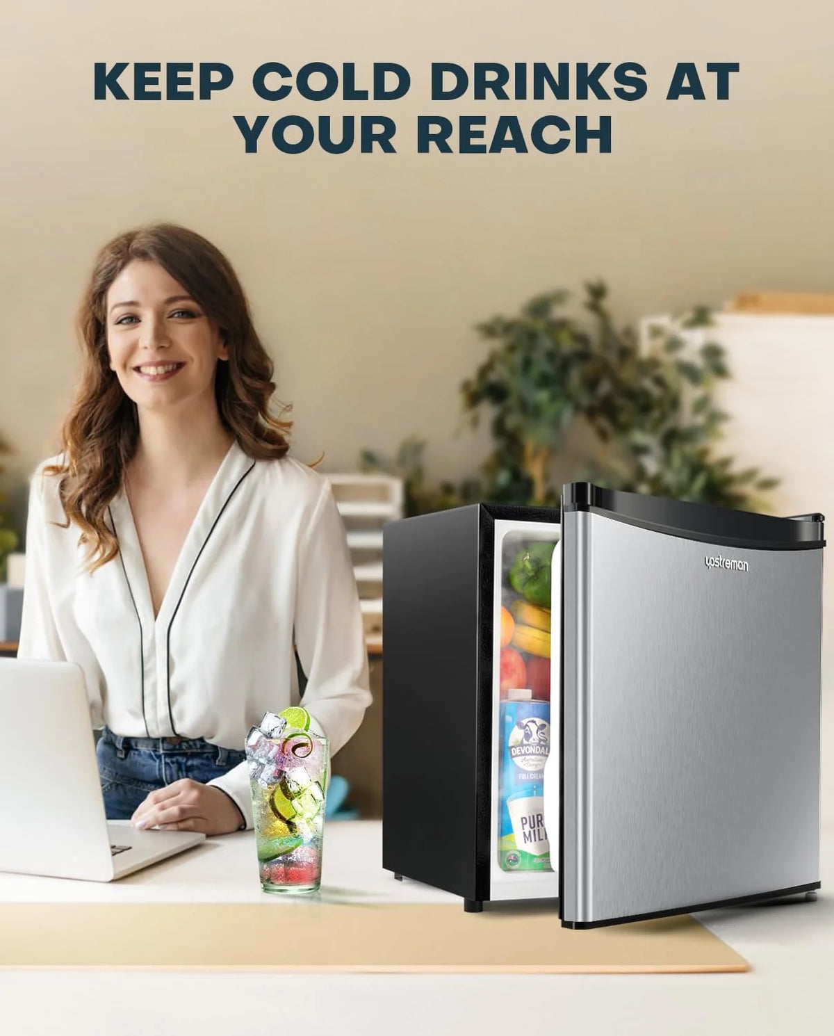 Upstreman 1.7 Cu.ft Mini Fridge with Freezer, Dorm Essentials, Adjustable Thermostat, Energy Saving, Low Noise, Single Door Compact Refrigerator for Dorm, Office, Bedroom, Blue-FR17