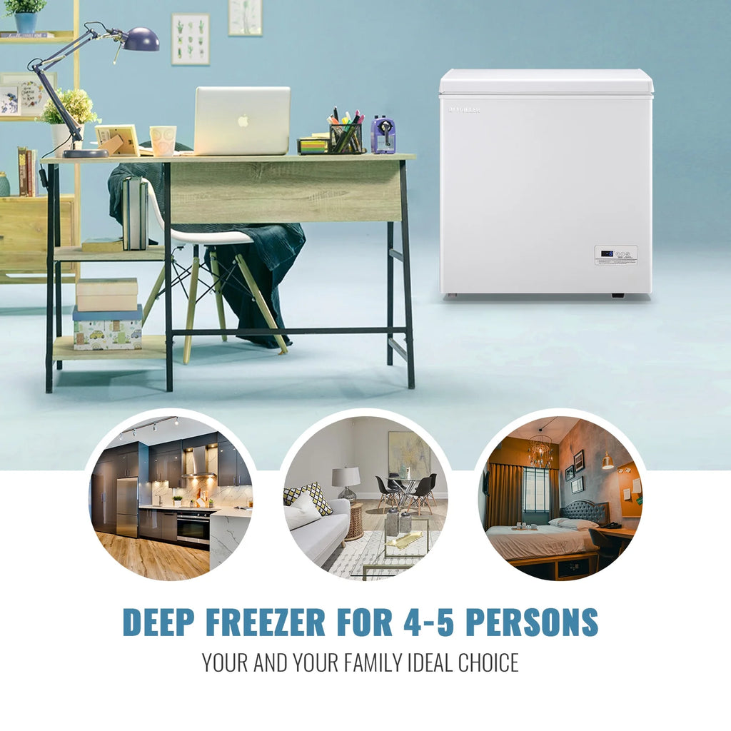 DEMULLER Chest Freezer 5.0 Cu. ft Removable Stainless Steel Basket Mini Freezer White YX-110