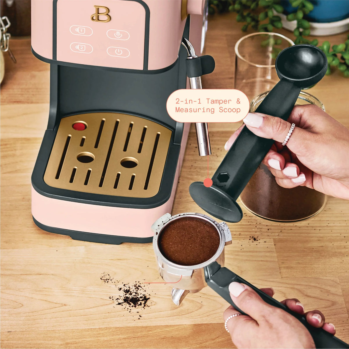 Beautiful Slim Espresso Machine with 20-Bar Pressure, Black Sesame by Drew Barrymore
