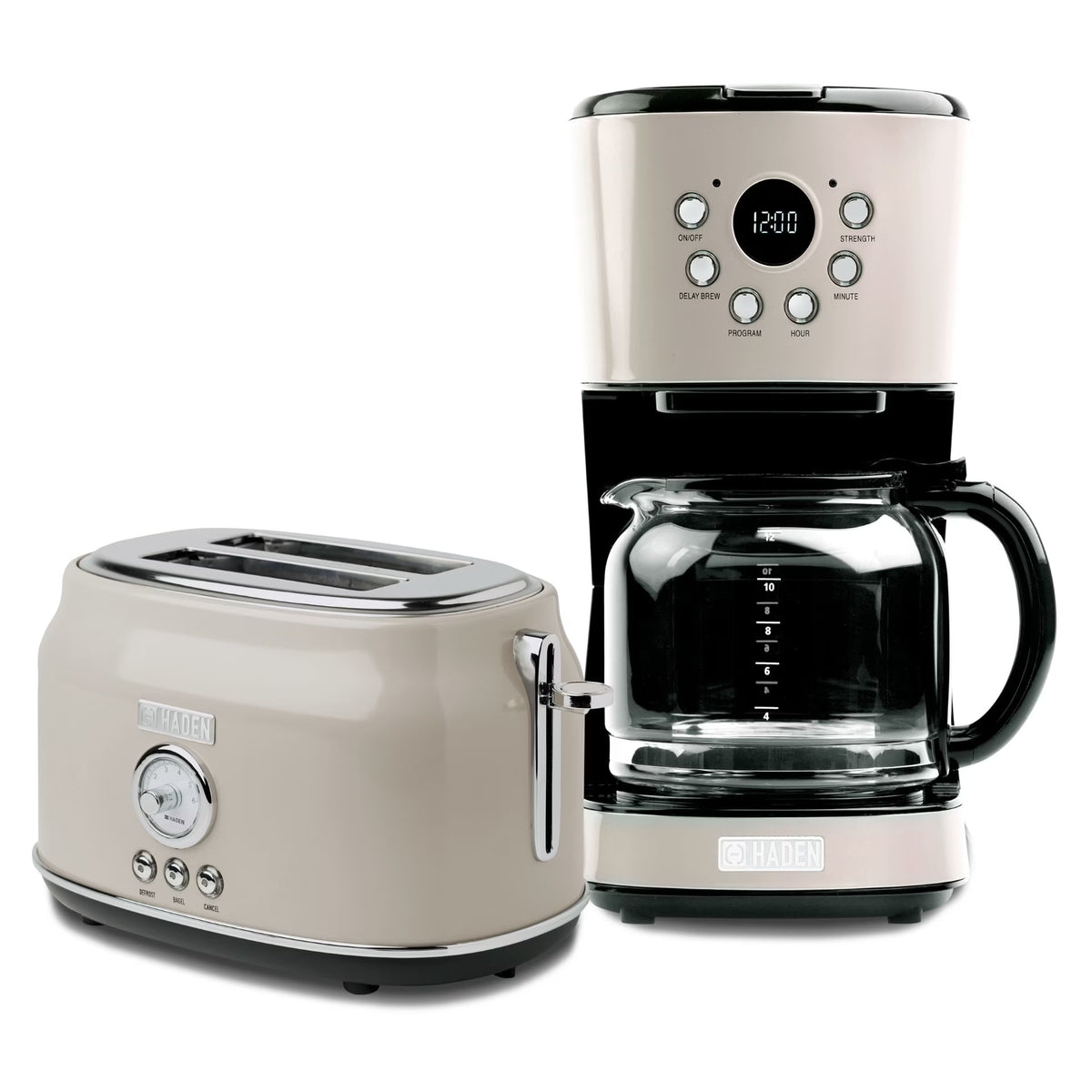 Haden 12 Cup Coffee Maker with 2 Slice Stainless Steel Bread Toaster, White