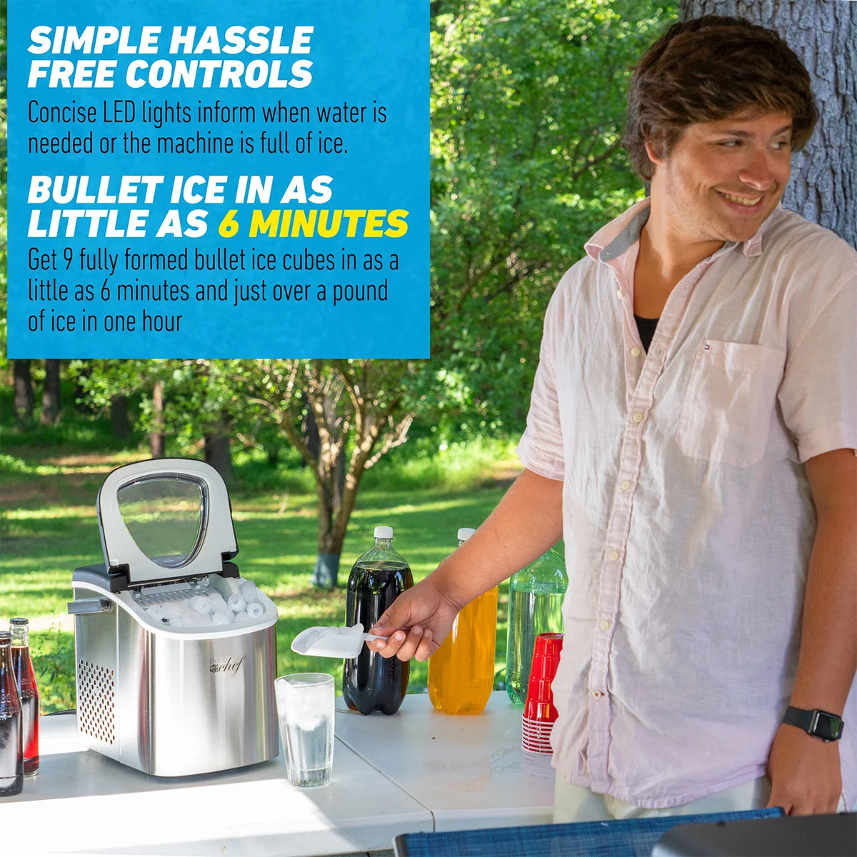 Deco Compact Countertop Ice Maker, 26LBs in 24HRs, 9 Bullet Ice Cubes Ready in 6 Minutes, Stainless Steel