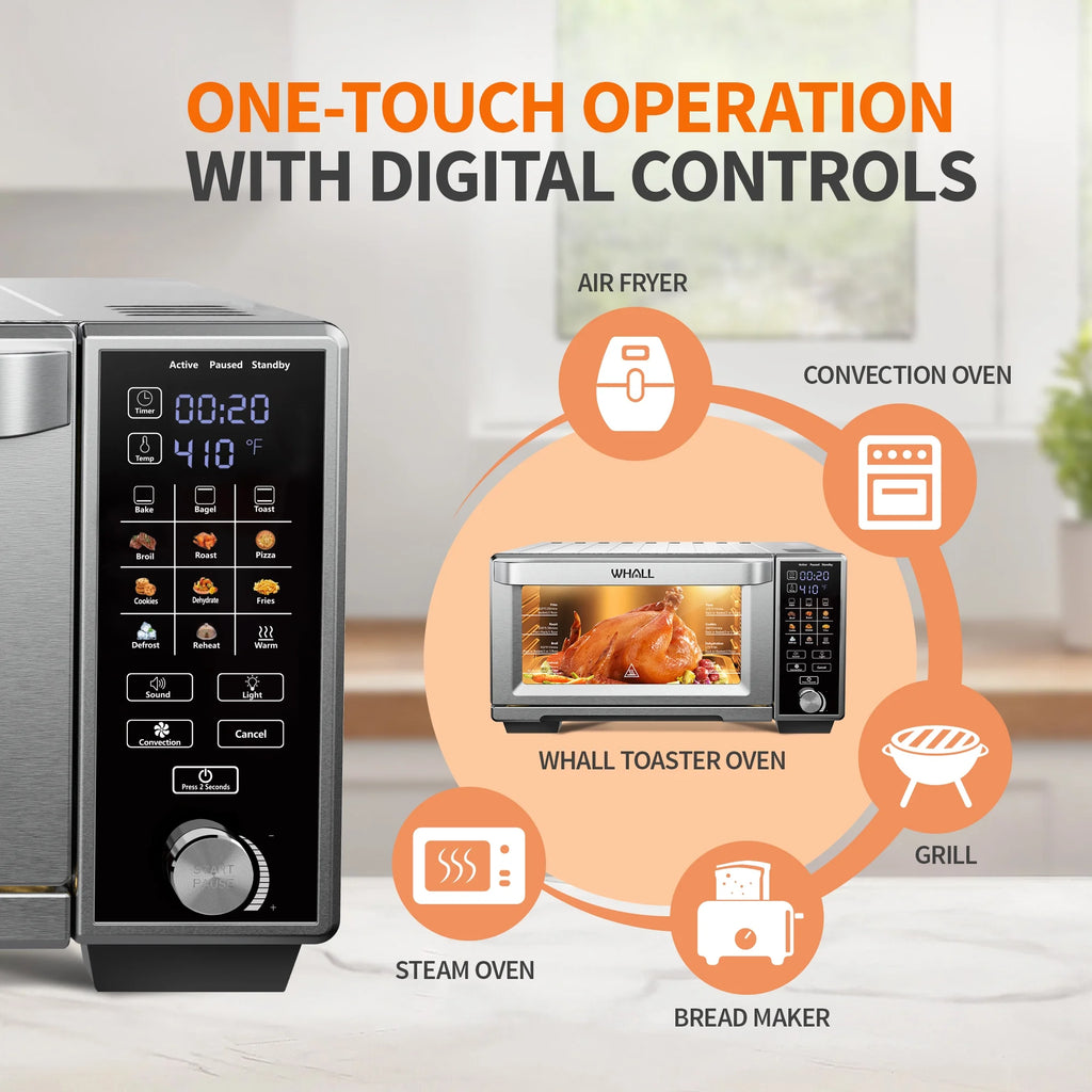Whall 12QT Touchscreen Air Fryer Toaster Oven, 12 Pre-set Menus, Clear Window, Less Oil
