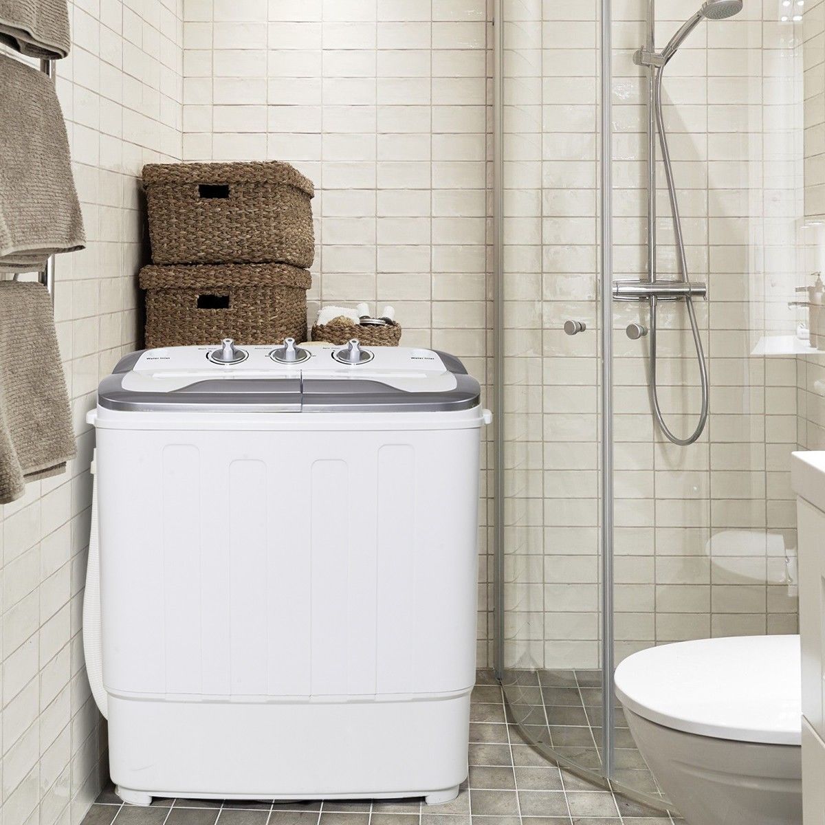 Gymax 8lbs Compact Mini Twin Tub Washing Machine Washer Spinner