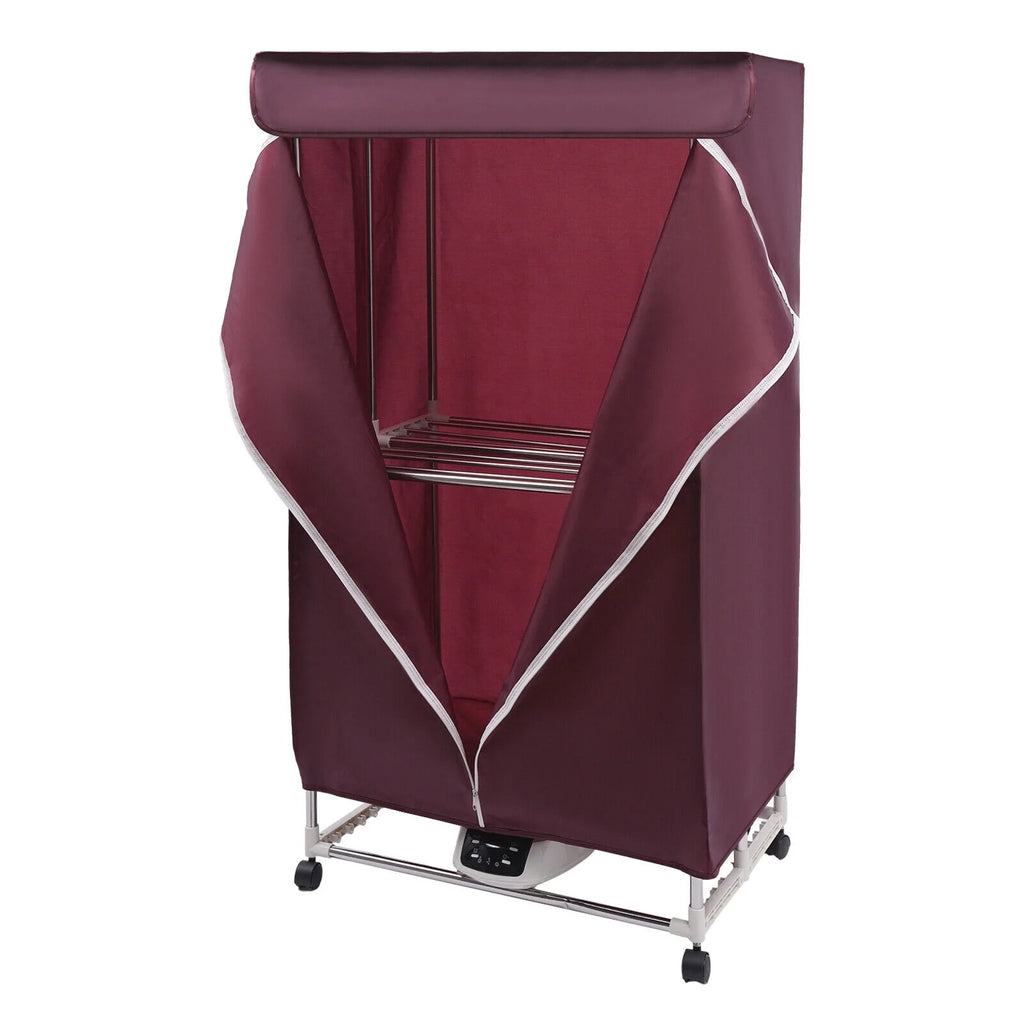 110V Wine Red Clothes Dryer Portable Travel Mini Dryer Machine 1200-1500W Electric Dryer For Homes, Apartments