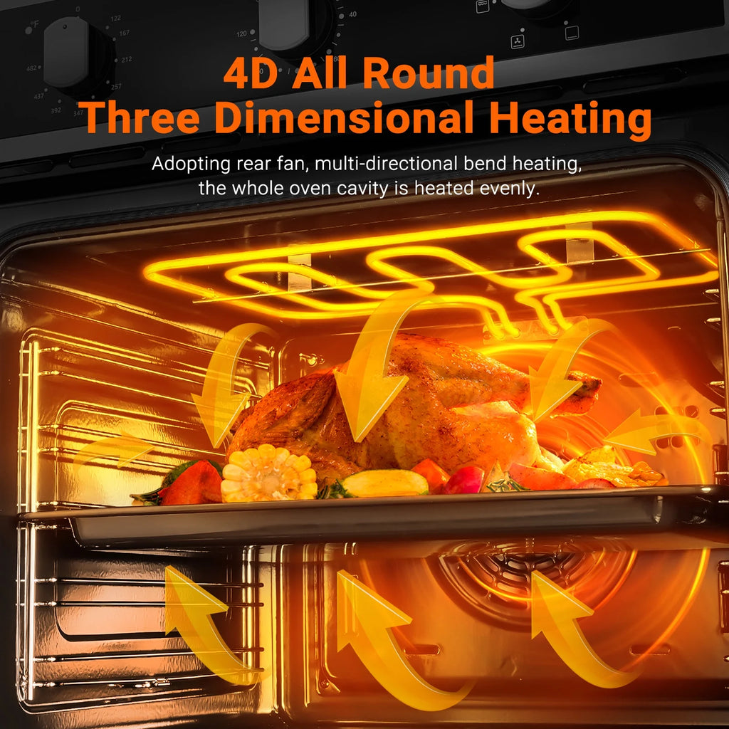 24" Single Wall Oven, Sunmaki 2.5 Cu. Ft. Built-in Electric Oven with 5 Cooking Functions, Mechanical Knobs Control