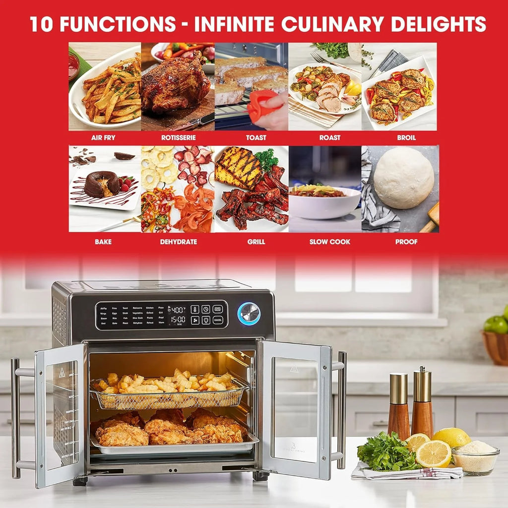 Open Box Emeril 675-02x 8 pcs Emeril Lagasse French Door 360 26 QT Air Fryer, Convection Toaster Oven (Stainless Steel) -