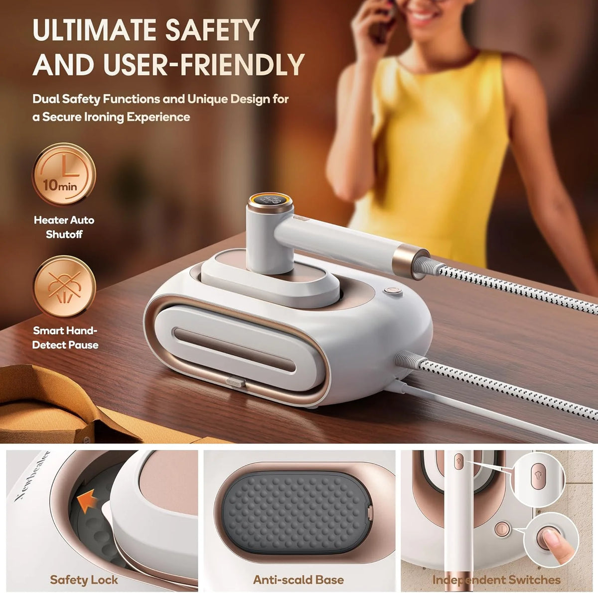 Newbealer Steamer for Clothes,2-in-1 1550W Turbocharged Garment Steamer & Iron ,3 Levels Smart Control Steaming,1.2L Detachable Tank,Auto Shut-Off,Self-Cleaning,Innovative Storage: Hang or Wall Mount