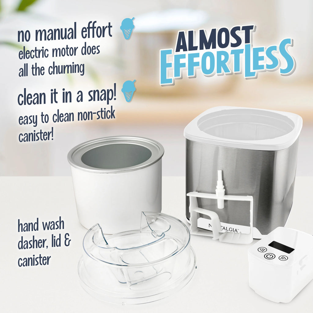 Nostalgia 2-Quart Electric Ice Cream Maker �C Make Homemade Ice Cream, Gelato, Sorbet & Frozen Yogurt �C No Salt/Ice Needed, Digital Controls, Mix-In Chute & Freezing Gel Canister �C Stainless Steel