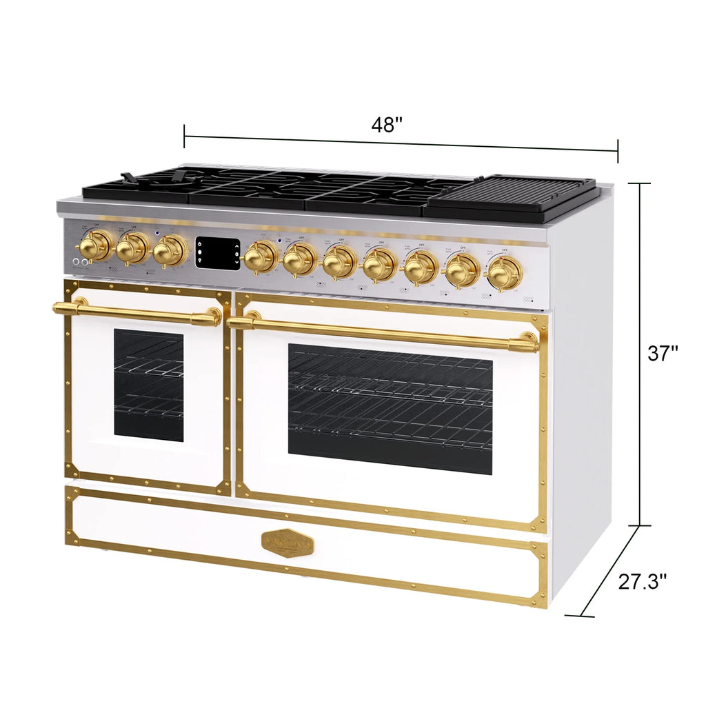 Akicon 48 Inch Freestanding Gas Range with 8 Sealed Burners Cooktop, 6.7 Cu.Ft. Dual Zone Capacity, Natural Gas/LP Convertible-BSGBGGA1