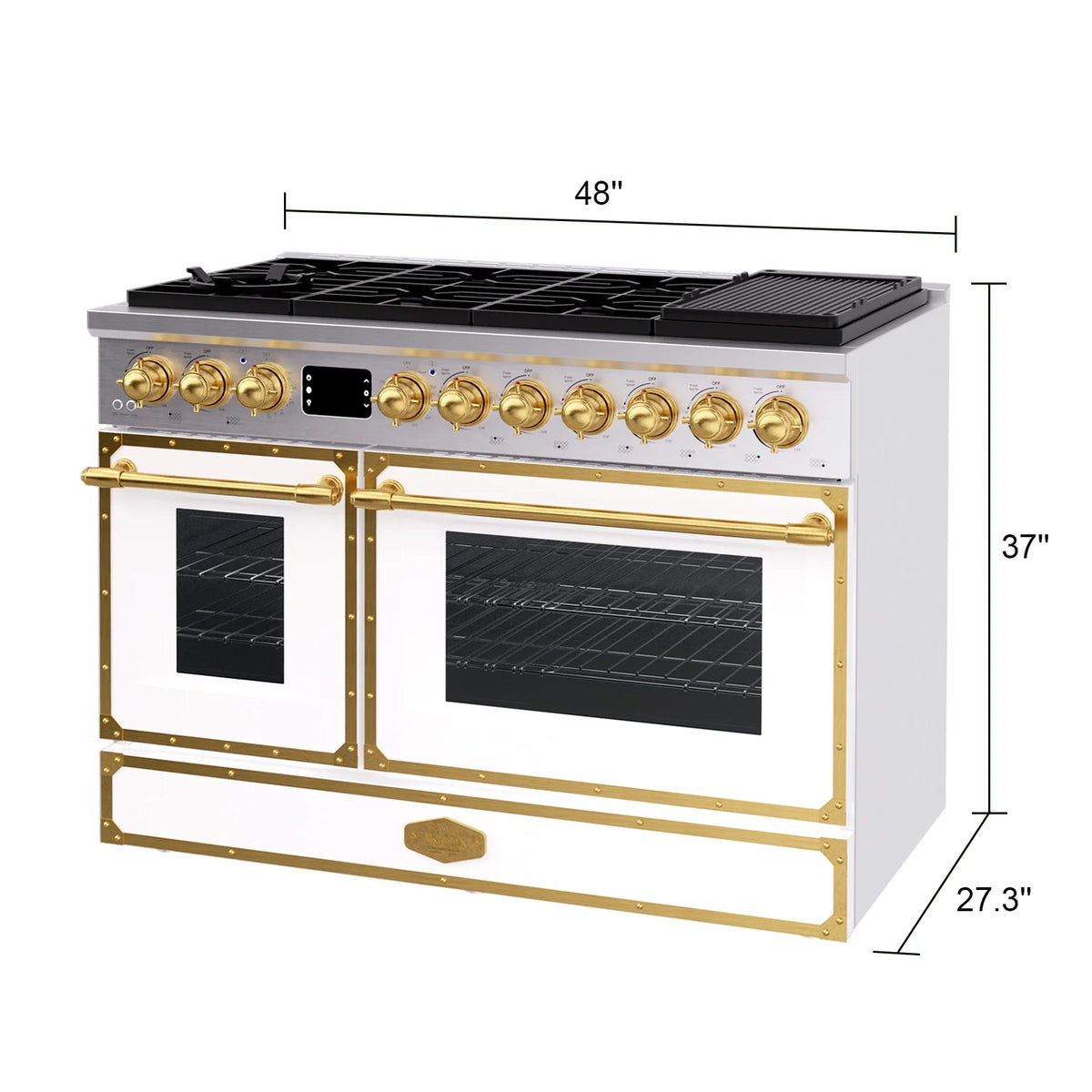 Akicon 48 Inch Freestanding Gas Range with 8 Sealed Burners Cooktop, 6.7 Cu.Ft. Dual Zone Capacity, Natural Gas/LP Convertible-BSGBGGA1