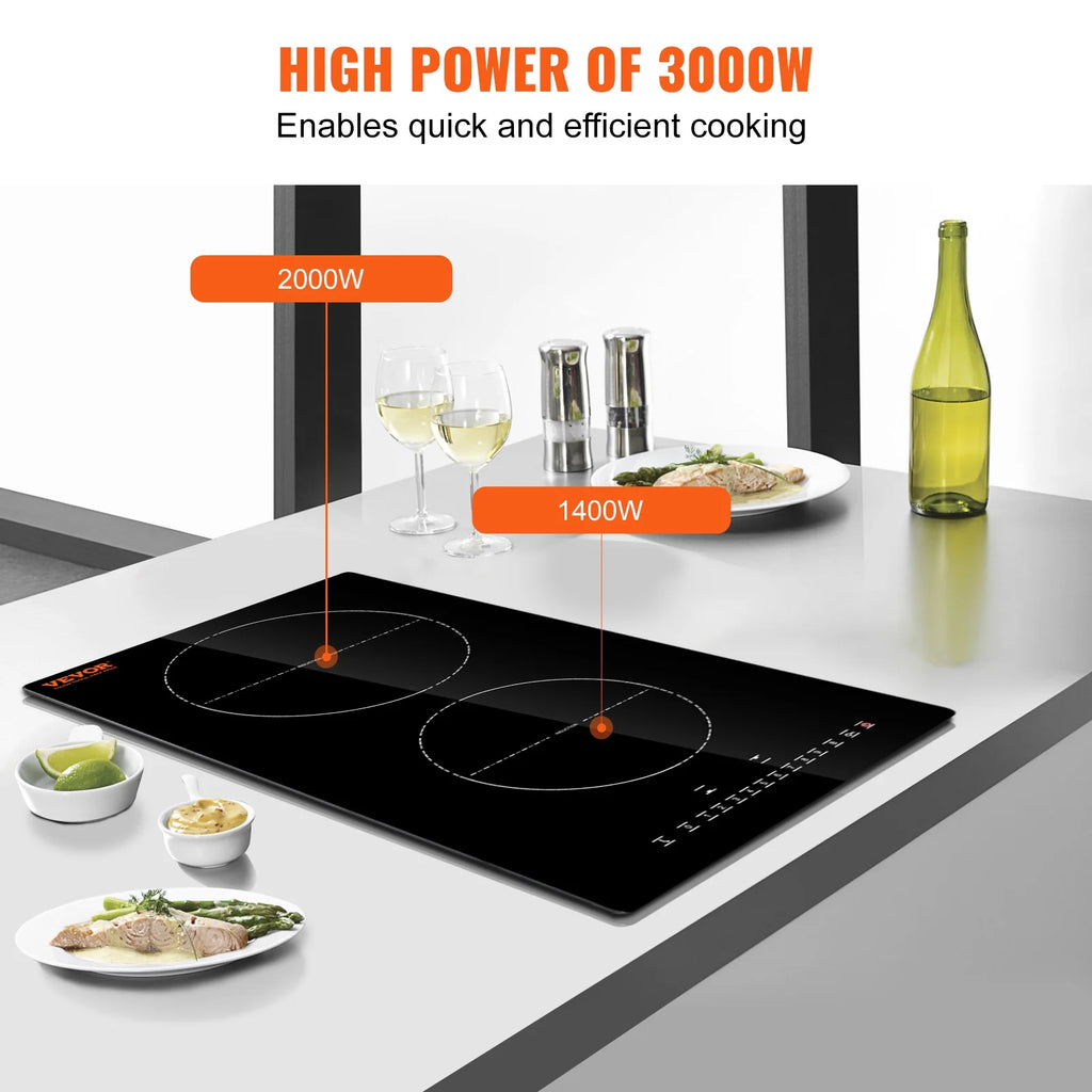 BENTISM 12 inch Electric Cooktop 2 Burners 1800W Stove Top Touch Control