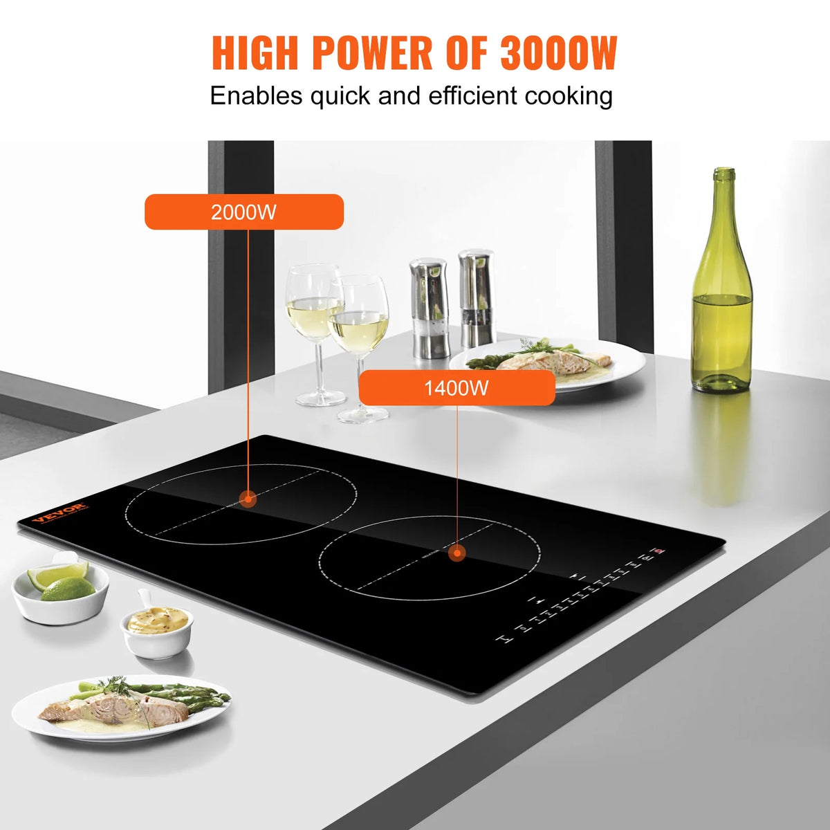 BENTISM 12 inch Electric Cooktop 2 Burners 1800W Stove Top Touch Control