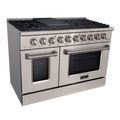 Akicon 48" Slide-in Freestanding Professional Style Gas Range with 6.7 Cu. Ft. Oven, 8 Burners, Convection Fan, Cast Iron Grates, & Blue Porcelain Oven Interior, In Stainless Steel