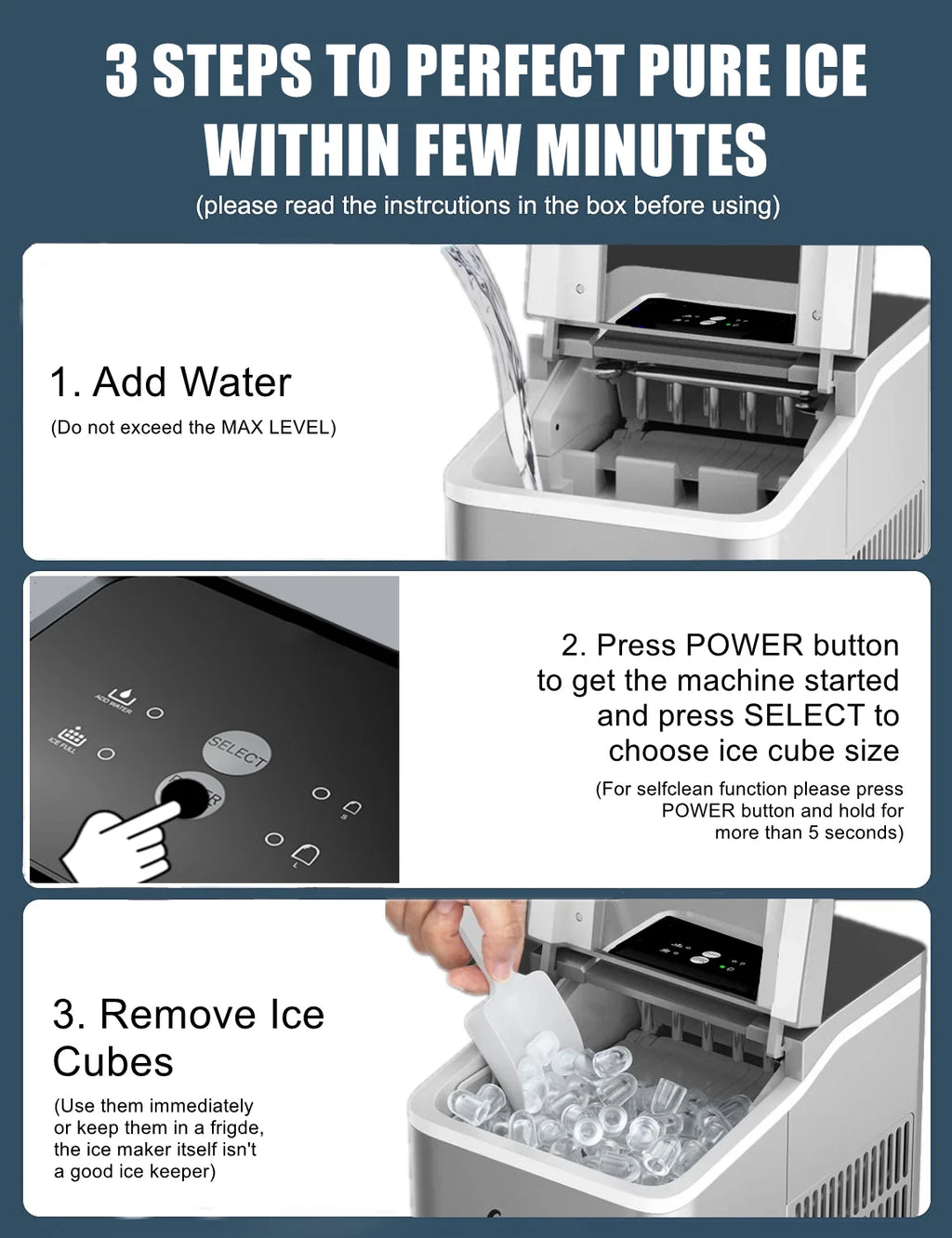 Ice Maker Countertop 2 Ice Sizes, 30 lbs Bullet Ice in 24H, Self-Clean, 9 Cubes in 5 Mins, FOHERE