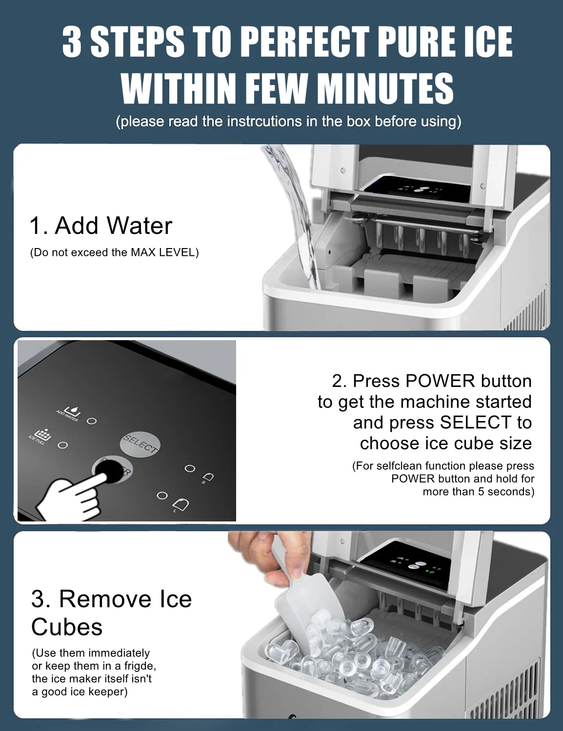 Ice Maker Countertop 2 Ice Sizes, 30 lbs Bullet Ice in 24H, Self-Clean, 9 Cubes in 5 Mins, FOHERE