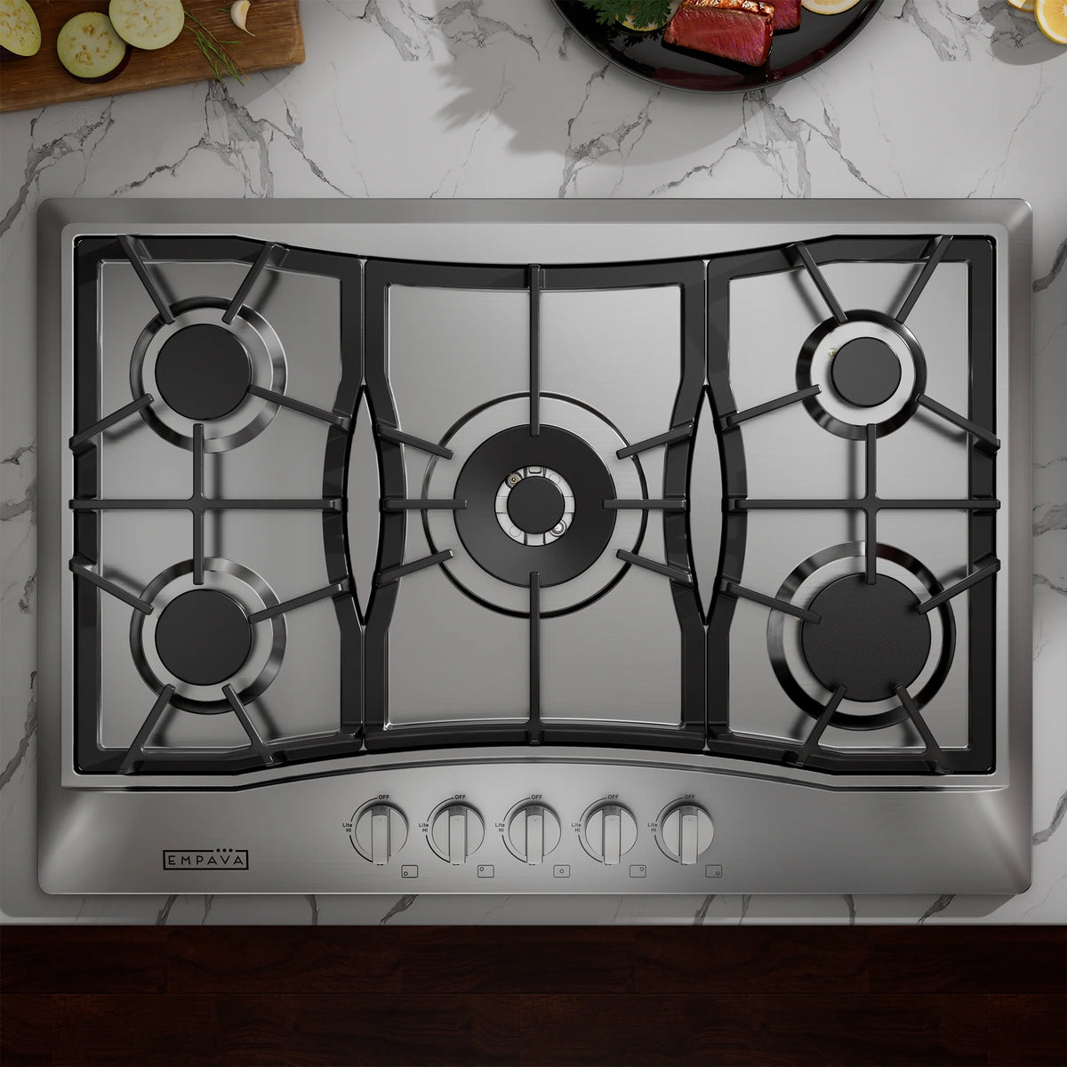 Empava 30'' Built-in Gas Stove Top - Stainless Steel LPG Natural Gas Cooktop - 5 Sealed Burners