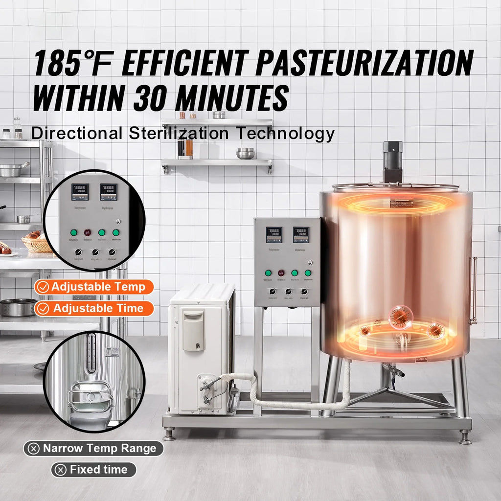 KFFKFF 150L Commercial Milk Pasteurization Machine Automatic Pasteurizer Ice Cream Juice Beer Pasteurizer with Cooling and Warming Function Stainless Steel