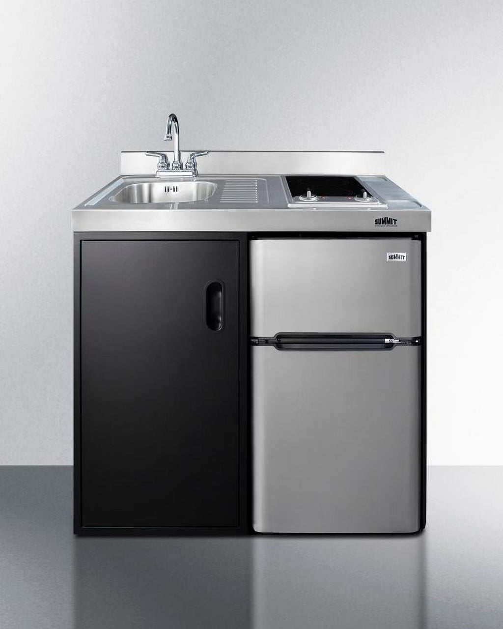 39" Wide All-In-One Kitchenette, stainless steel/black
