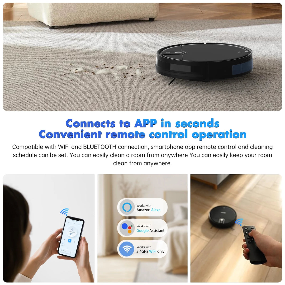 ROBOEVO Robot Vacuum Cleaner 2 in 1 Vacuum and Mop Combo 3500Pa, with Alexa/ Wifi Control