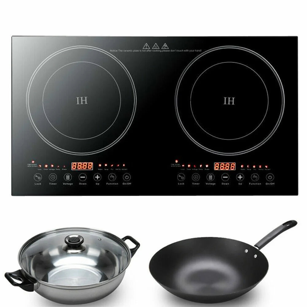 2400W 110V Electric 2-Burners Built in Dual Induction Cooking Cooker Cooktop Countertop