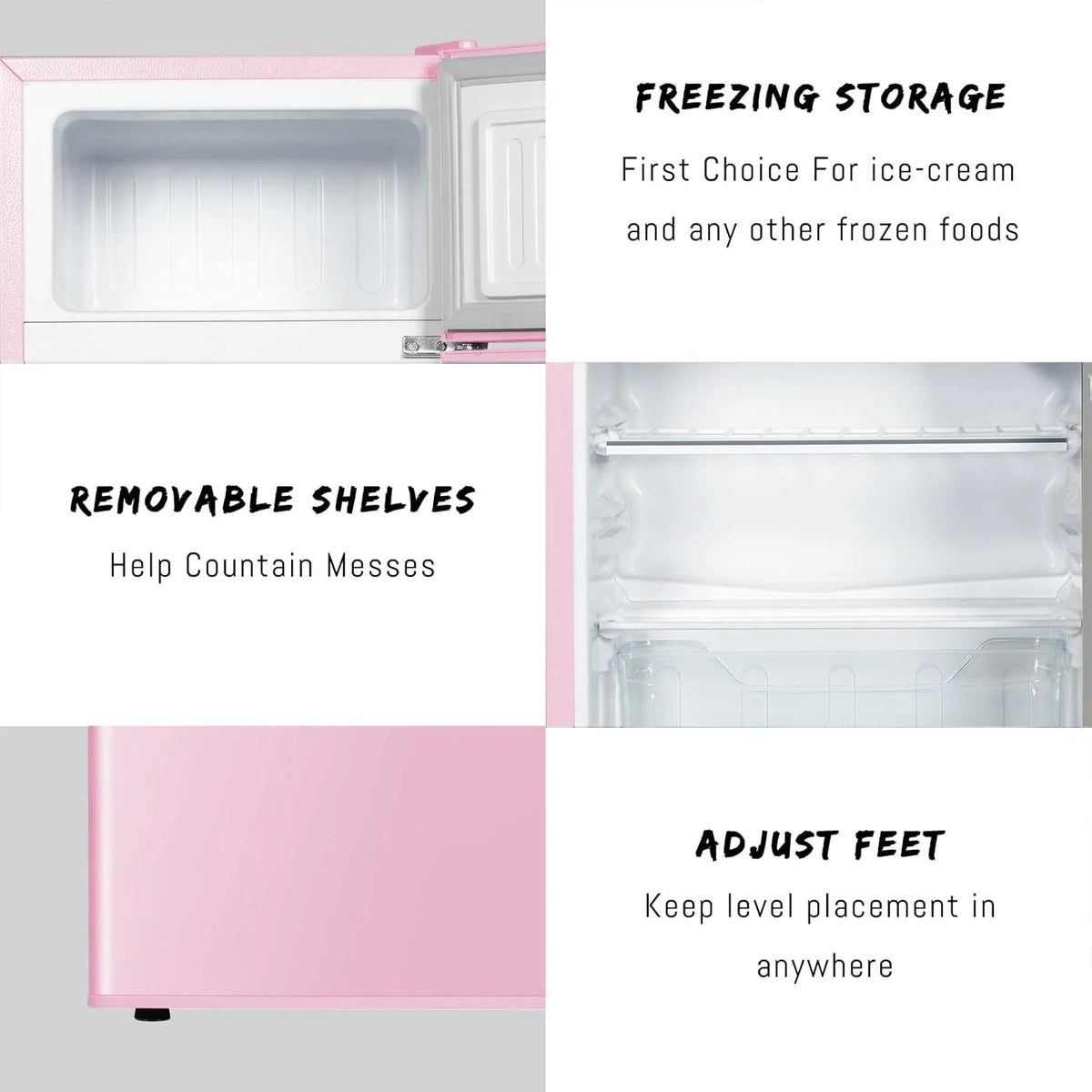 Kcpolre Pink Mini Fridge with Freezer 3.2 Cu.ft Refrigerators, Adjustable Glass Shelves, Quiet Dual Door Dorm Fridge for Bedroom, College, Office