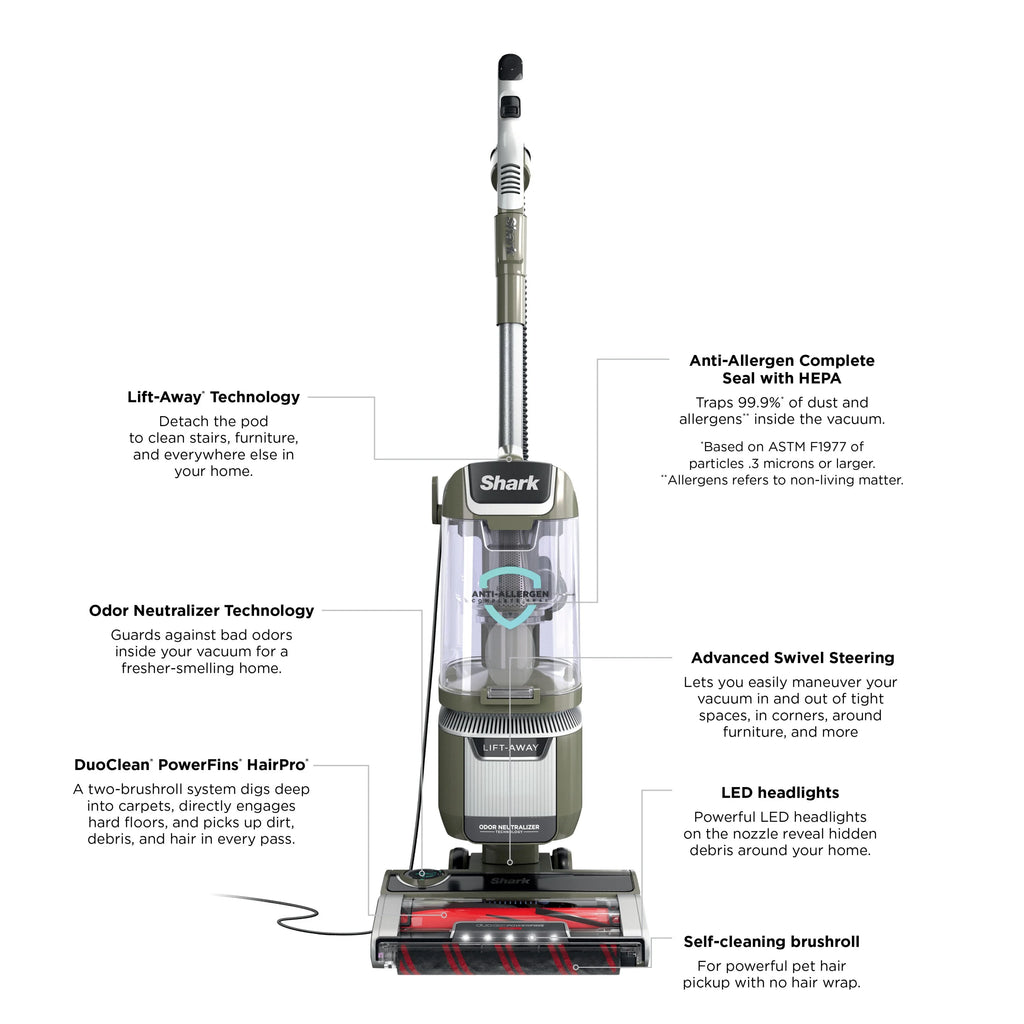 Shark Upright Vacuum, Rotator Pet Lift-Away ADV, Pet Friendly, Bagless, DuoClean PowerFins HairPro Brushroll, HEPA Filter, Hard Floor and Carpet, Swivel Steering, LED Lights, LA700, Sage