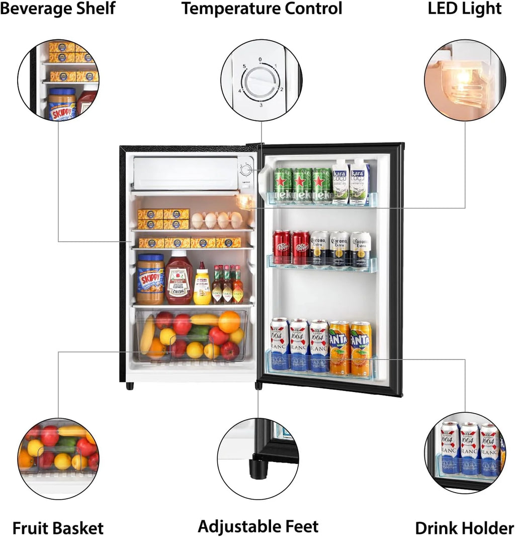 Kcpolre 3.1 Cu.Ft Mini Fridge with Freezer, Adjustable Thermostat, Removable Glass Shelves & Fruit Basket for Dorm Room, Office, Bedroom, Pink