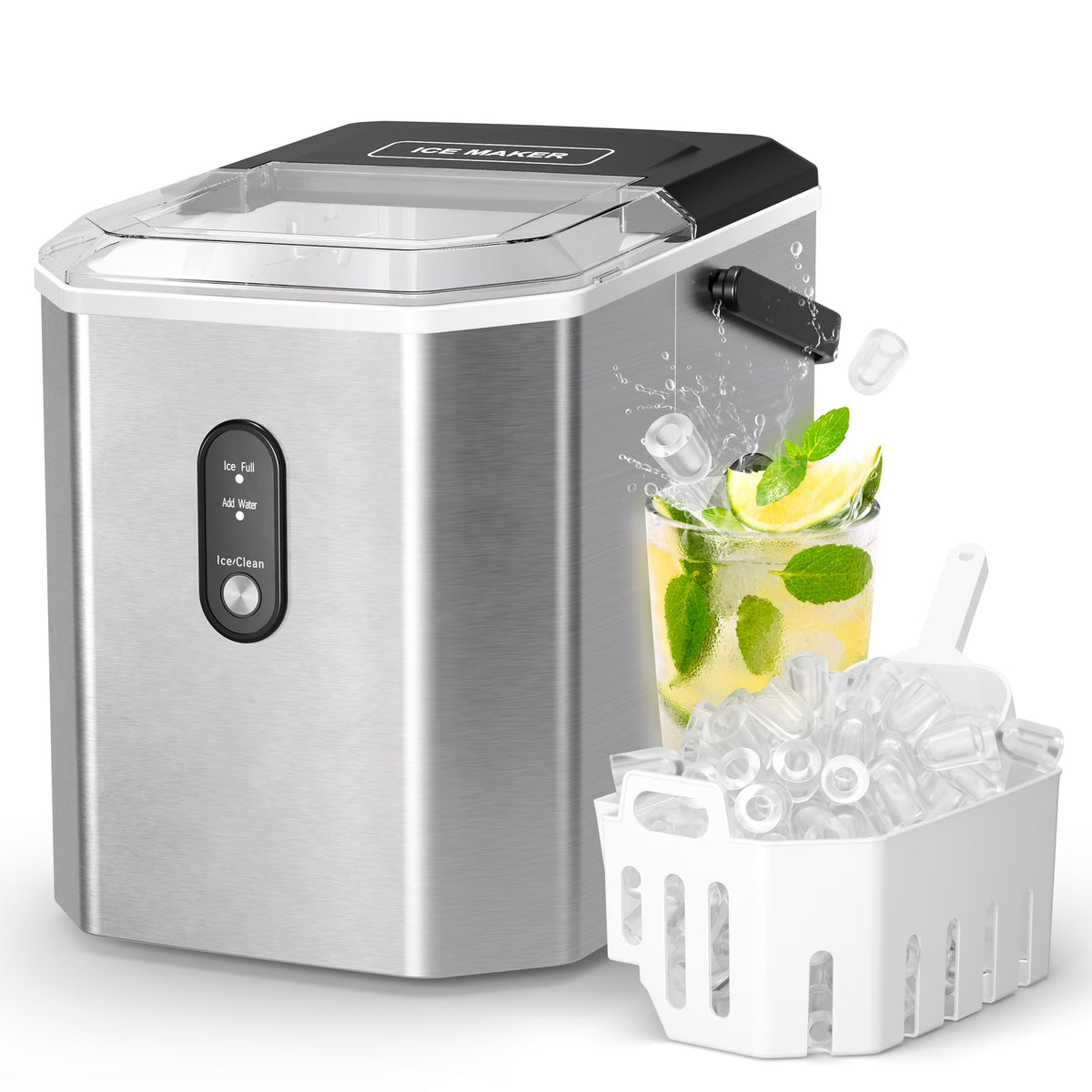 Fenbeli 26lbs/24H Countertop Ice Maker Machine with Handle, Portable Ice Maker Machine with Auto-Cleaning, Black