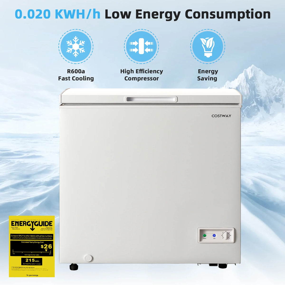 Costway 5 Cubic Feet Chest Freezer w/Removable Storage Basket Deep Freezer