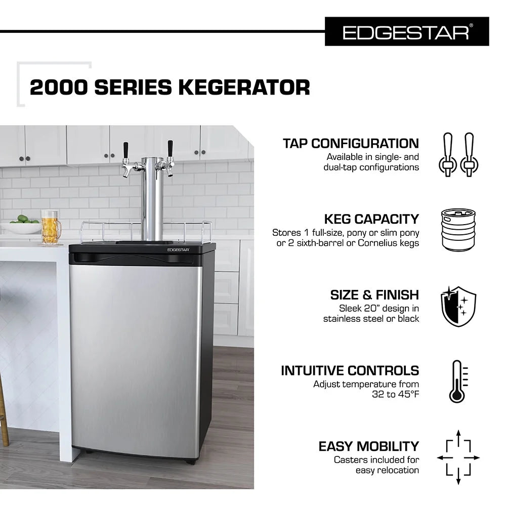 Edgestar Kc2000 20" Wide Kegerator And Keg Beer Cooler For Full Size Kegs - Black