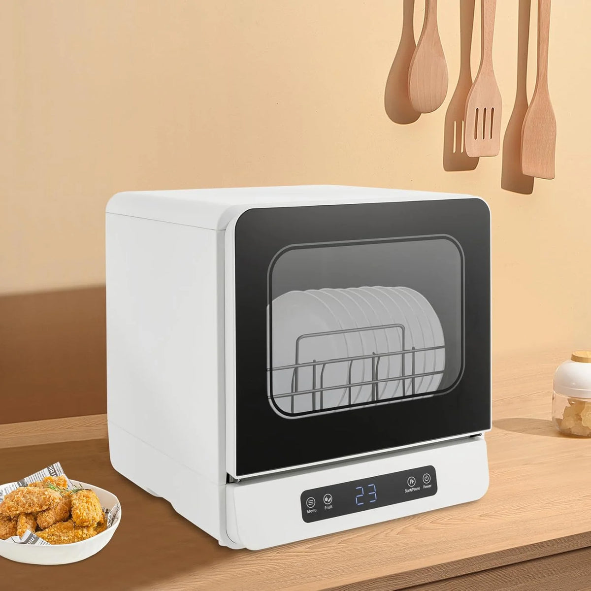 Countertop Dishwasher Compact Dishwasher, Mini Dishwasher with 4.8L Built-in Water Tank 110V Portable Dishwasher 5 Washing Programs 360�� Dual Spray Mini Dishwasher for Apartments RVs 590W