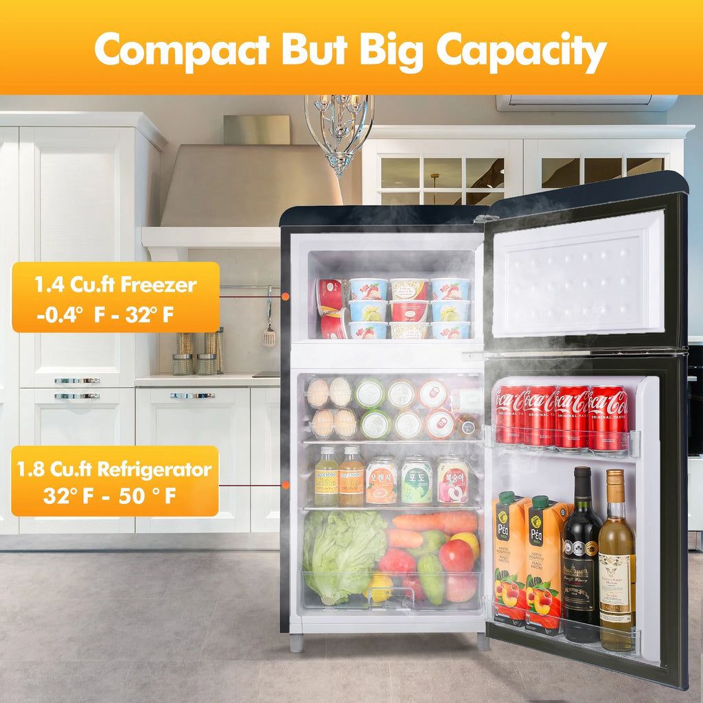 WANAI 3.5 Cu ft Two Door Mini Refrigerator with Freezer,Black