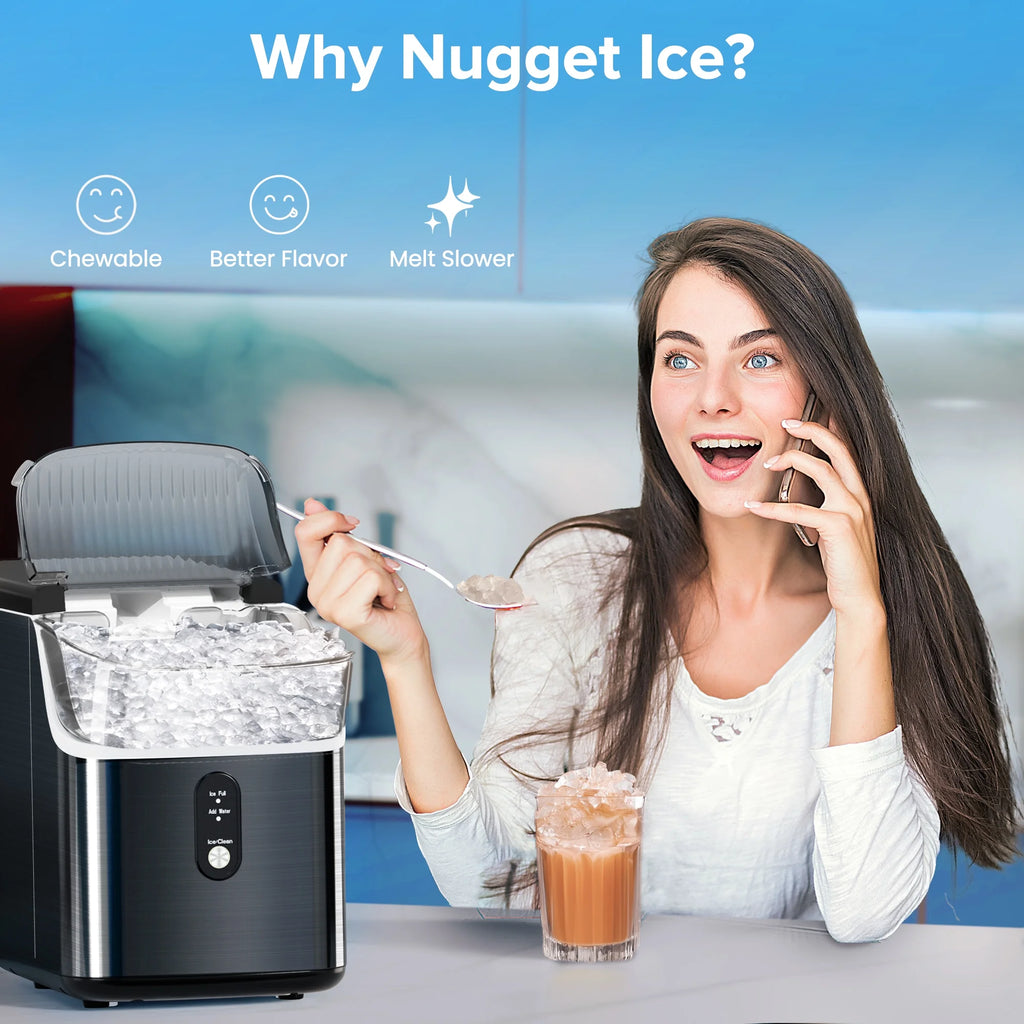 Auseo Nugget Ice Maker Countertop, Pebble Ice Maker Machine with 35lbs/24H Soft Ice, Self-Cleaning,  for Home/Kitchen/Office (Black)