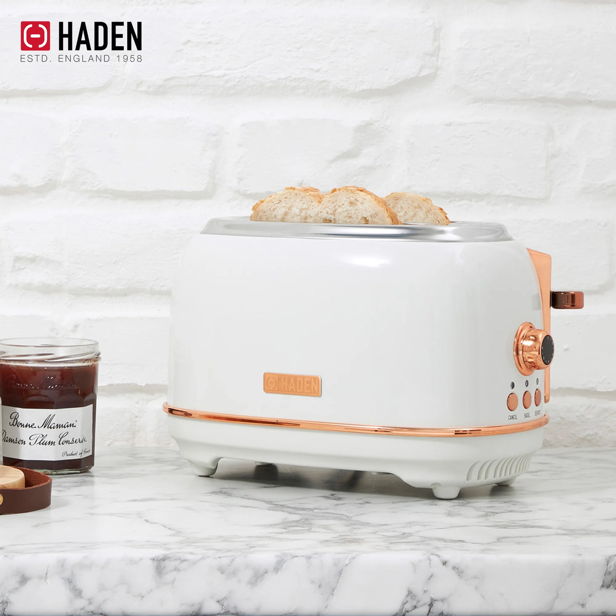 Haden Heritage 1.7 Liter Electric Kettle with 2 Slice Bread Toaster, White