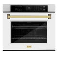 ZLINE 30 in. Autograph Edition Professional Convection Single Wall Oven with Air Fry and Self Clean in DuraSnow Stainless Steel with White Matte Door and Polished Gold Handle (WASSZ-WM-30-G)