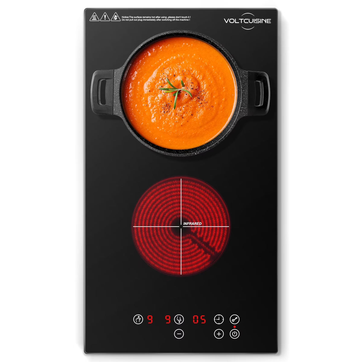 VoltCuisine Double/Dual Induction Cooktop 2 Burner, Shatter-proof Flat Glass Top, 9 Heat Settings, LED Touch Display with Child Safety Lock & Overheat Protection
