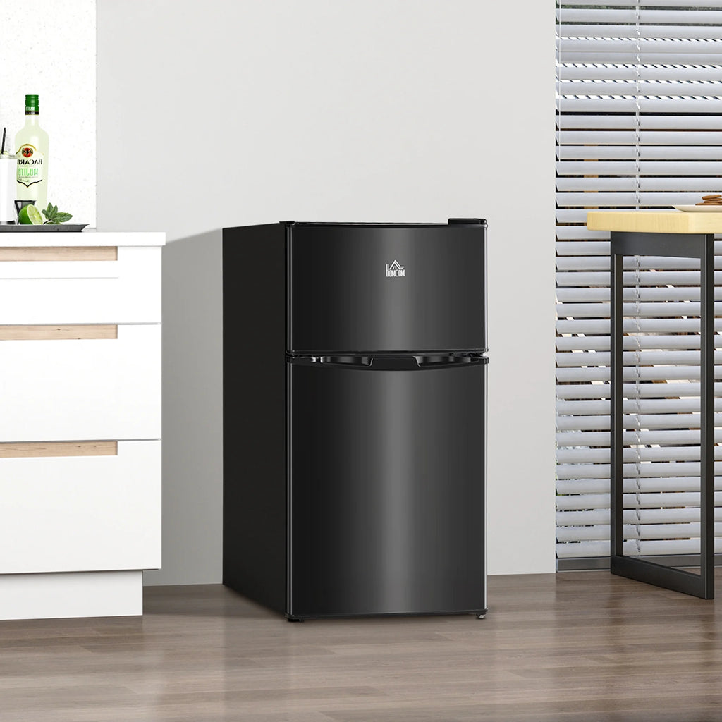 Homiyad 3.2 Cu.Ft Mini Fridge with Freezer, Double Door Compact Refrigerator with Adjustable Thermostat, Shelf and Reversible Door for Bedroom, Dorm, Home Office, Energy Efficient, Black